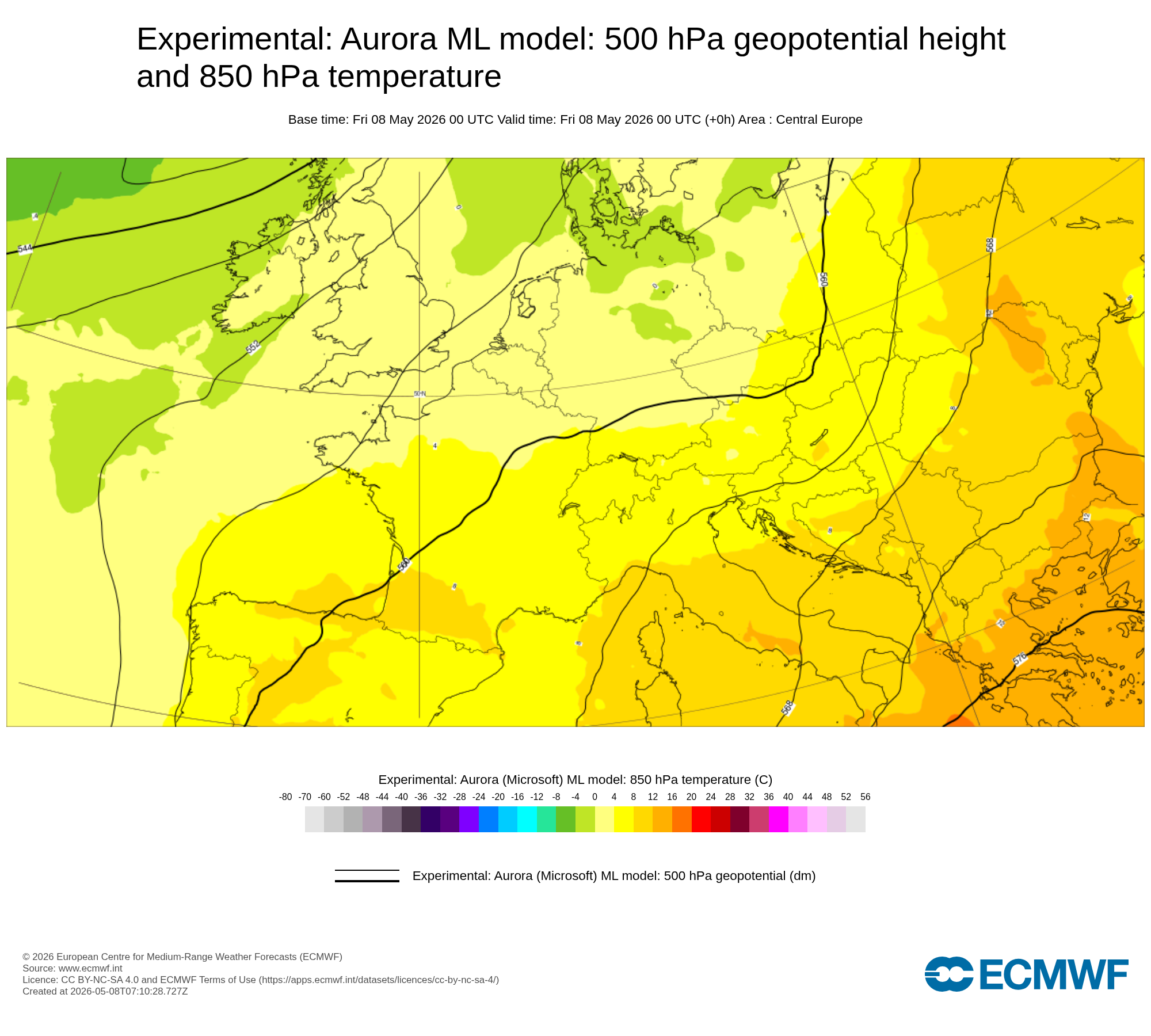 Aurora ML: Z500 und T850 (+000h: 08.05.2026 00Z)