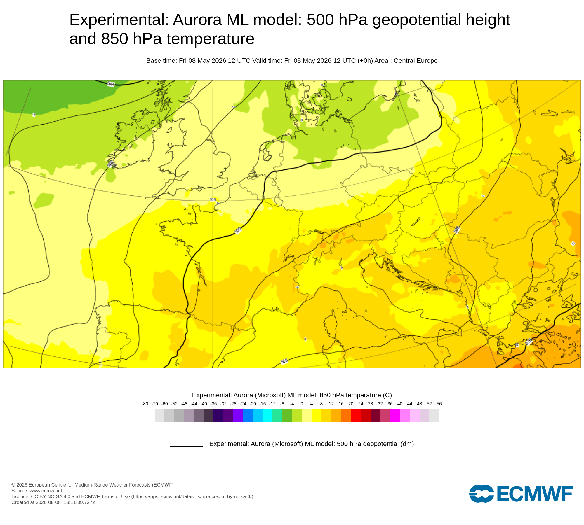 Aurora ML: Z500 und T850 (+000h: 08.05.2026 12Z)