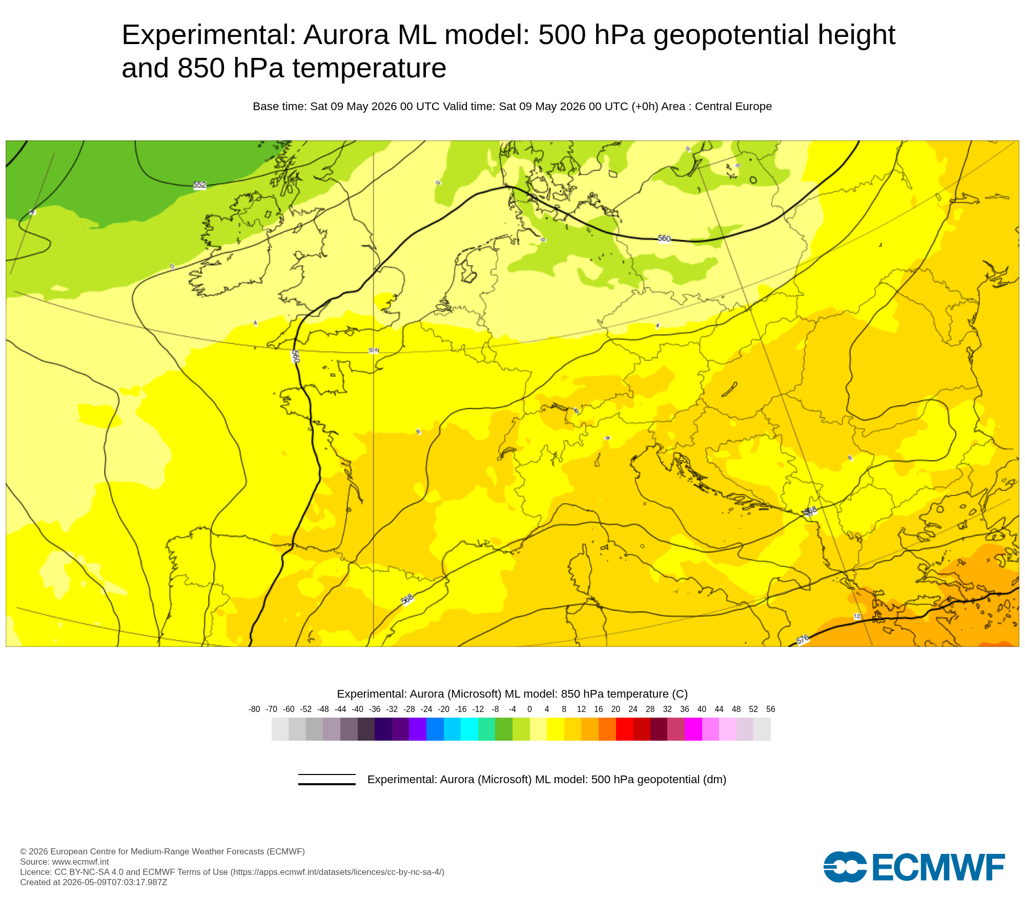Aurora ML: Z500 und T850 (+000h: 09.05.2026 00Z)