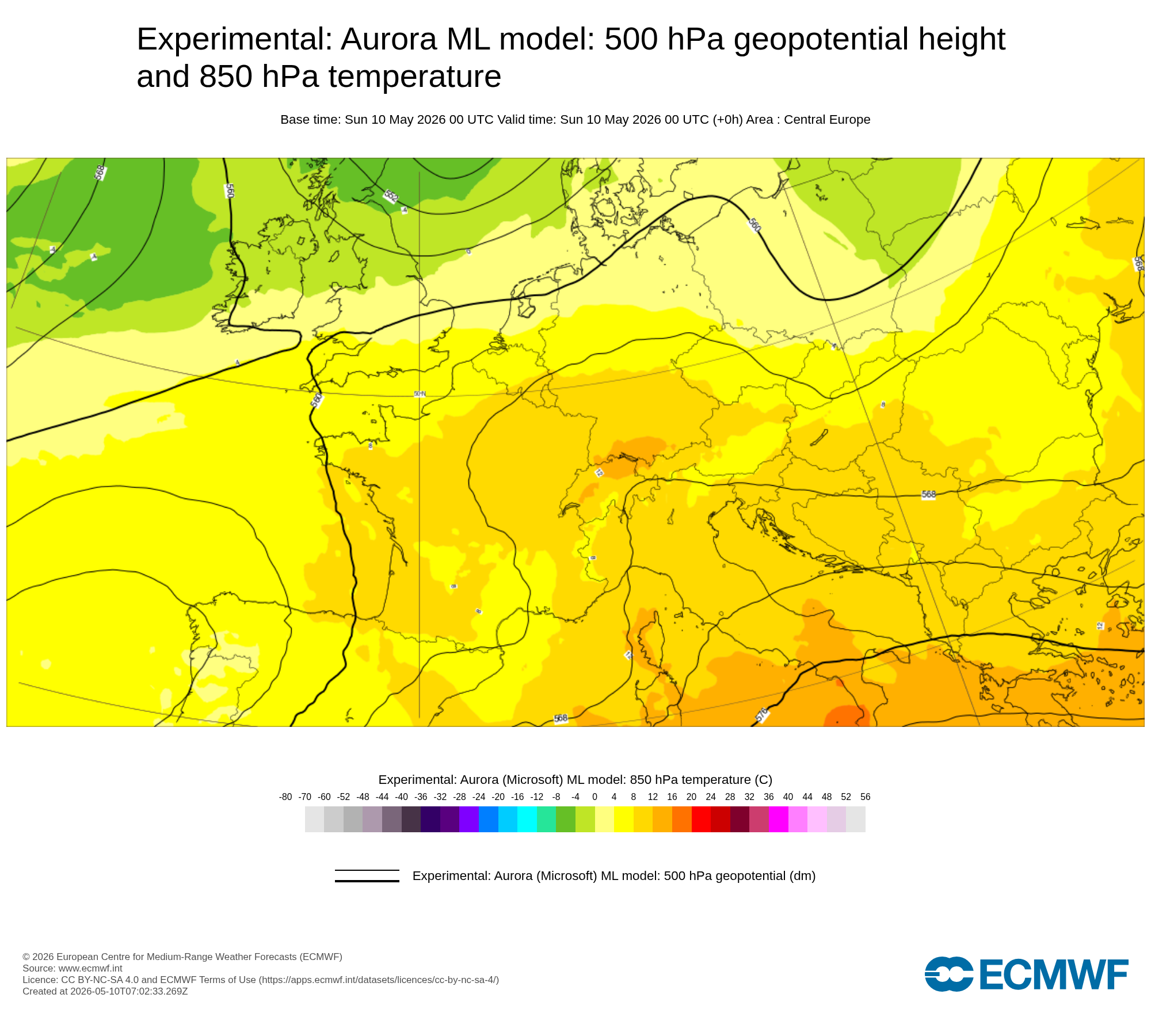 Aurora ML: Z500 und T850 (+000h: 10.05.2026 00Z)