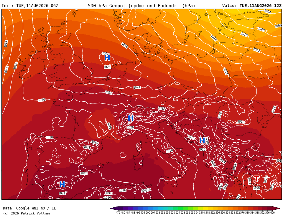 WeatherNext 2 | Z500 + PMSL | Mitteleuropa (+006h)